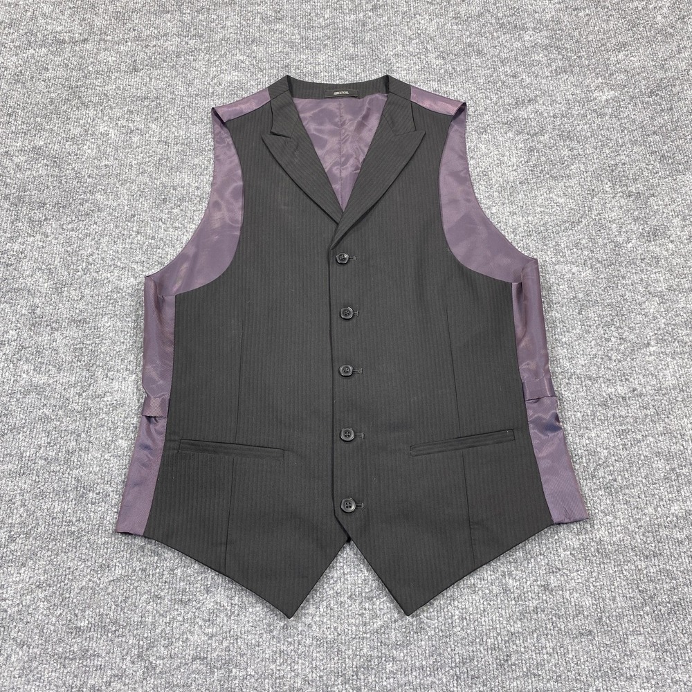 J Ferrar Suit Vest Mens Small Black Pinstripe Slim Fit Five Button Belted